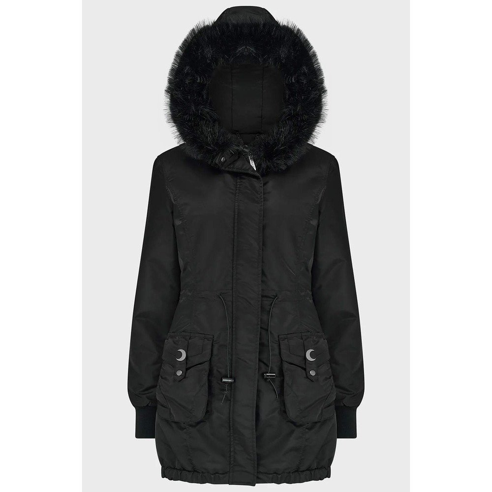 Killstar Lunar Eclipse‎ parka lightweight faux fur trim hood jacket sisze medium